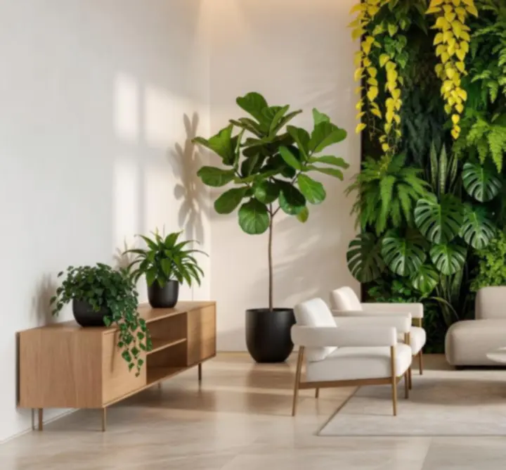 Zielona aranżacja wnętrza z roślinami w biurze