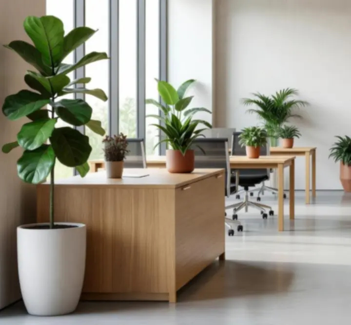 Nowoczesne biuro z bujną zielenią we wnętrzu