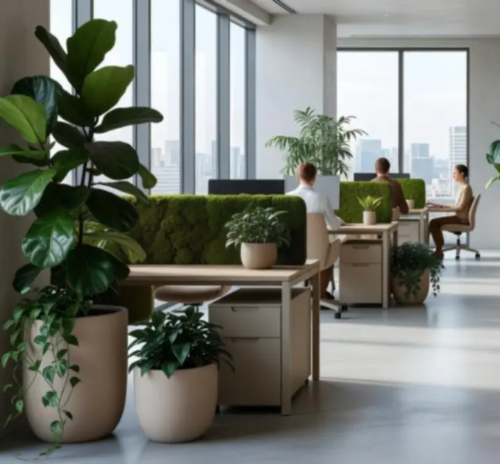 Nowoczesne biuro wypełnione roślinami doniczkowymi