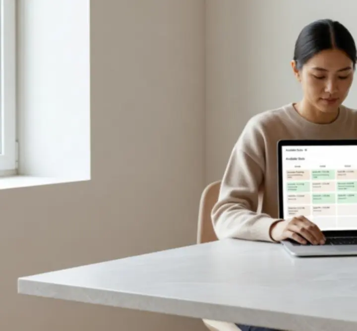 Kalendarz rezerwacyjny wyświetlony na laptopie