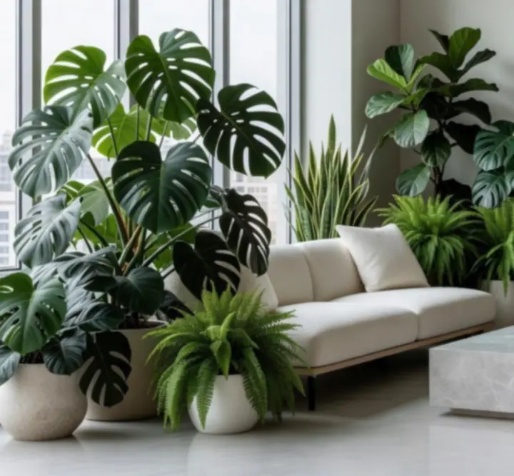 Nowoczesne wnętrze z elegancką aranżacją roślin