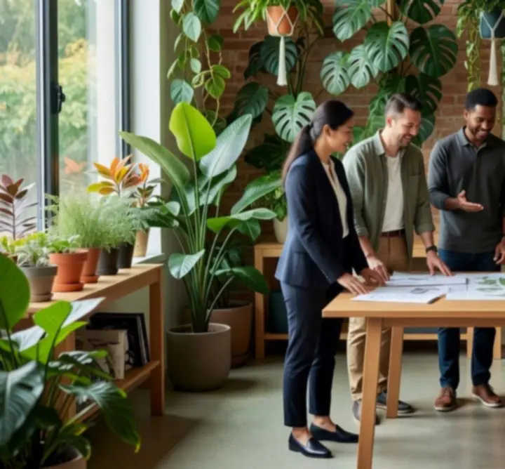 Zespół projektantów zieleni Bloomoryxa pracujący nad aranżacją roślin